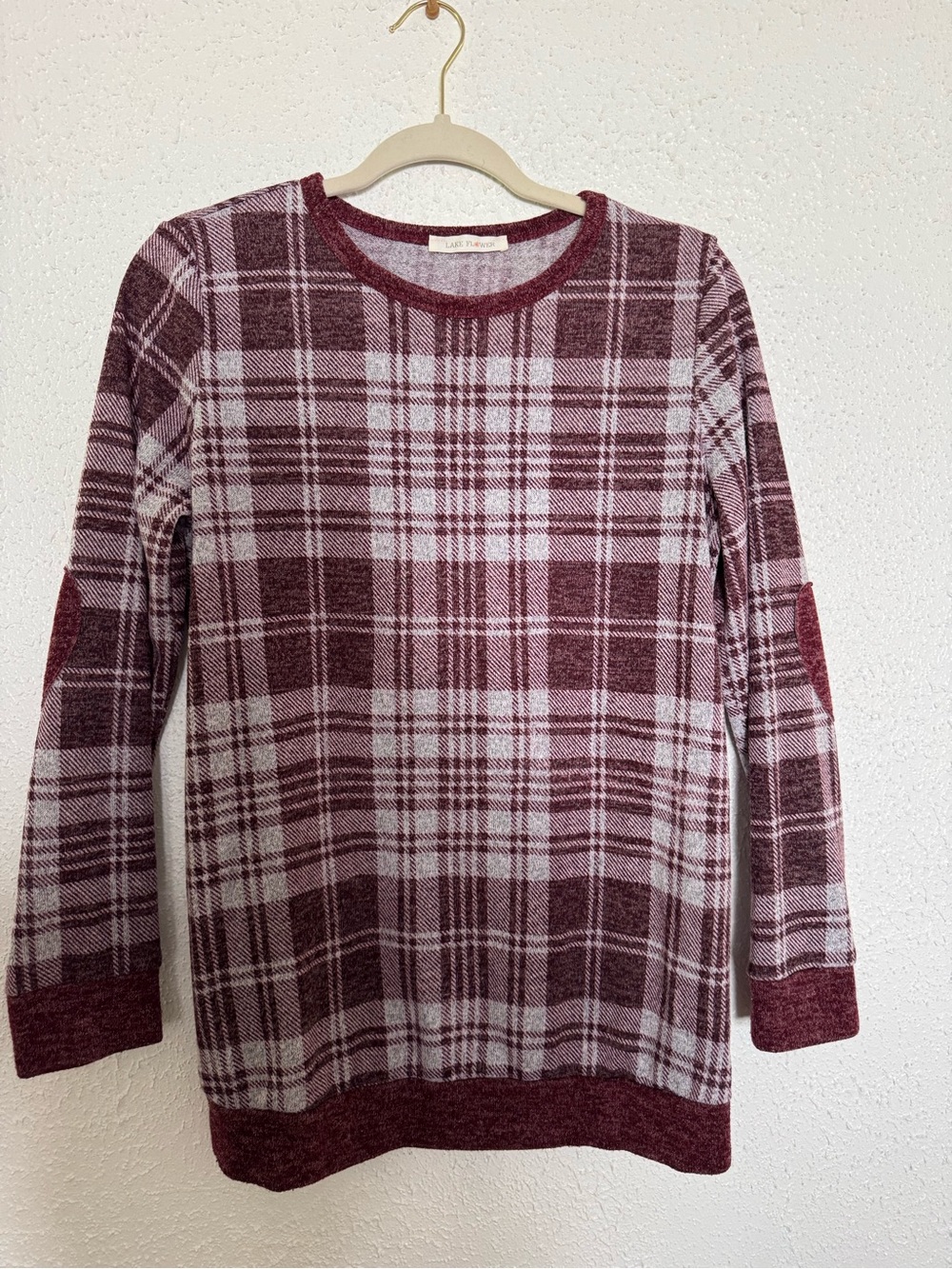 Plaid Crewneck Sweater with Heart Detail